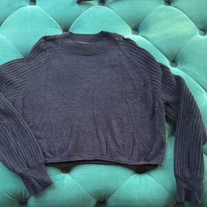 Black Cropped Rib-Sleeve Sweater - Women